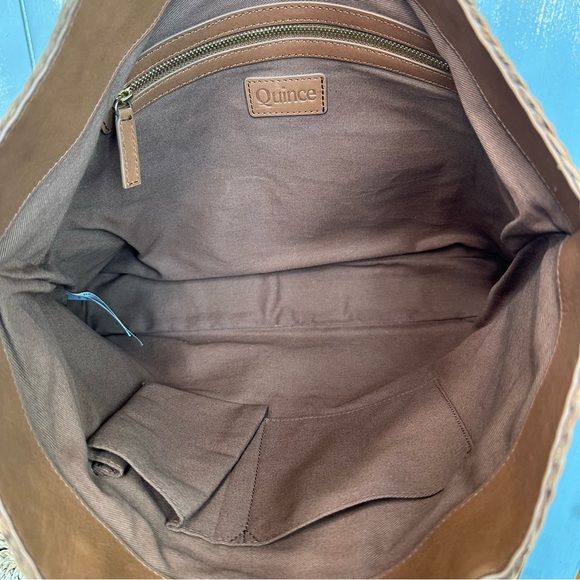 Quince Italian Leather Handwoven Tote Small Cognac NWOT - Picture 9 of 14